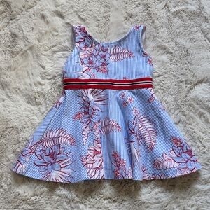 Janie and Jack Girls Blue and Red Floral Tropical Print Dress 12-18 months